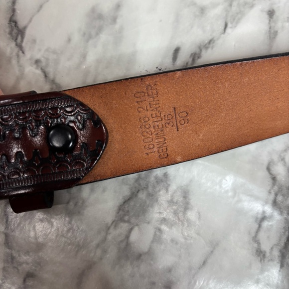 Genuine Leather belt size 36 gold buckle brown pattern print retro boho western - Picture 2 of 6